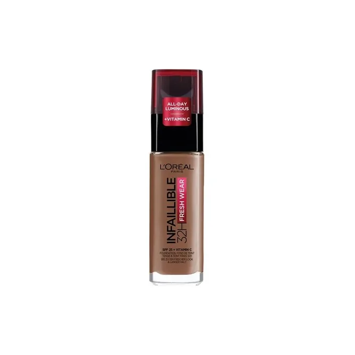 L'Oréal Paris Infallible 32H Fresh Wear Foundation Full Coverage Longwear Weightless Smooth Finish Water-proof Transfer-proof with Vitamin C SPF 25 365 Deep Golden 30ml