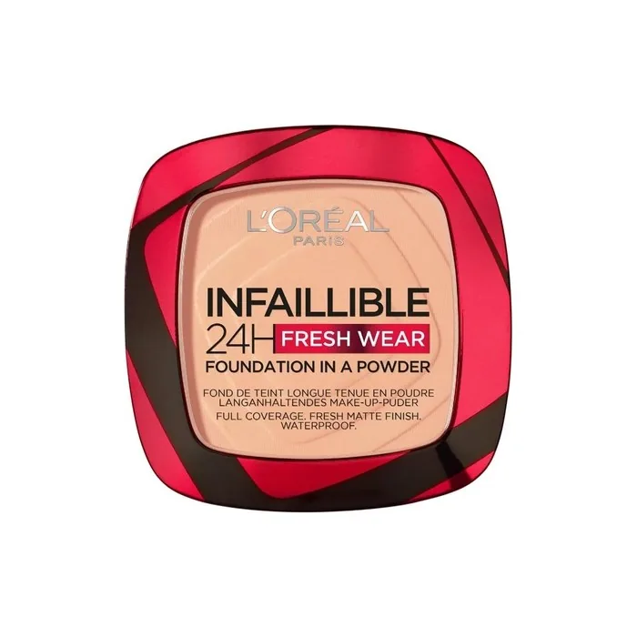 L'Oréal Paris Infallible 24H Fresh Wear Foundation in a Powder Full Coverage Longwear Weightless Smooth Finish Waterproof and Transfer-proof 9g 245 Golden Honey