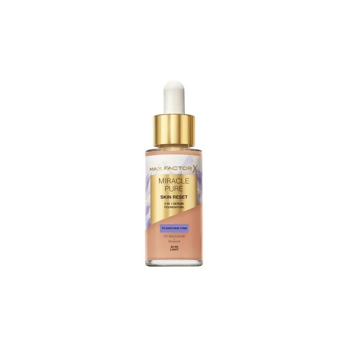 Max Factor Miracle Pure Skin Reset Vegan Foundation With Serum For Face 40-60 Light 30ml