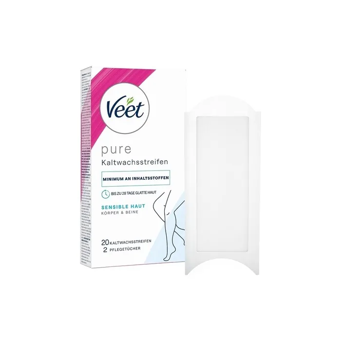 Veet PURE Cold Wax Strips Suitable for Sensitive Skin Legs & Body 20 Strips