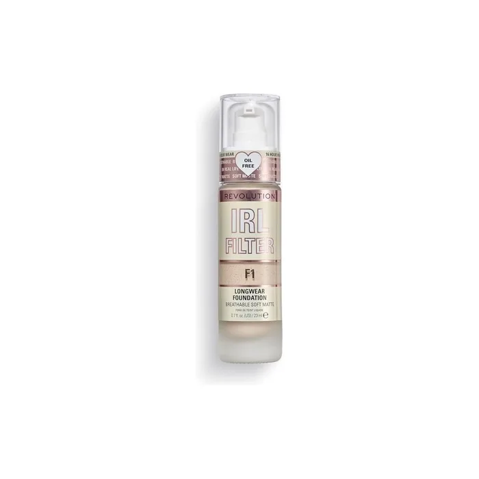 Makeup Revolution IRL Filter Longwear Foundation Medium to Full Coverage Matte Finish 16 Hour Wear F1 Fair To Light Skin Tones 23ml