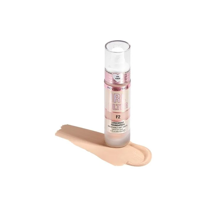 Revolution Beauty London IRL Filter Longwear Foundation Medium to Full Coverage Matte Finish 16 Hour Wear F2 Fair Light Skin tones 23ml