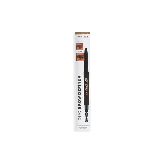 Makeup Revolution Duo Brow Definer Pencil with Brush Light Brown
