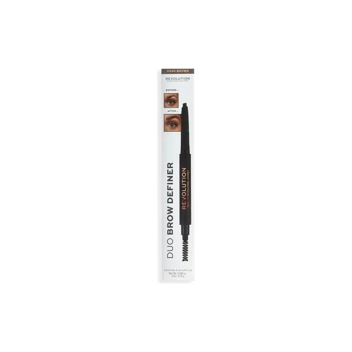 Makeup Revolution Duo Brow Definer Pencil with Brush Dark Brown