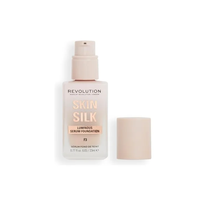 Makeup Revolution Skin Silk Serum Foundation Light to Medium Coverage with Hyaluronic Acid F3 23ml