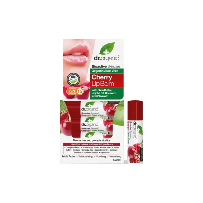 Dr Organic Organic Aloe Vera Cherry Lip Balm SPF15 5.7ml