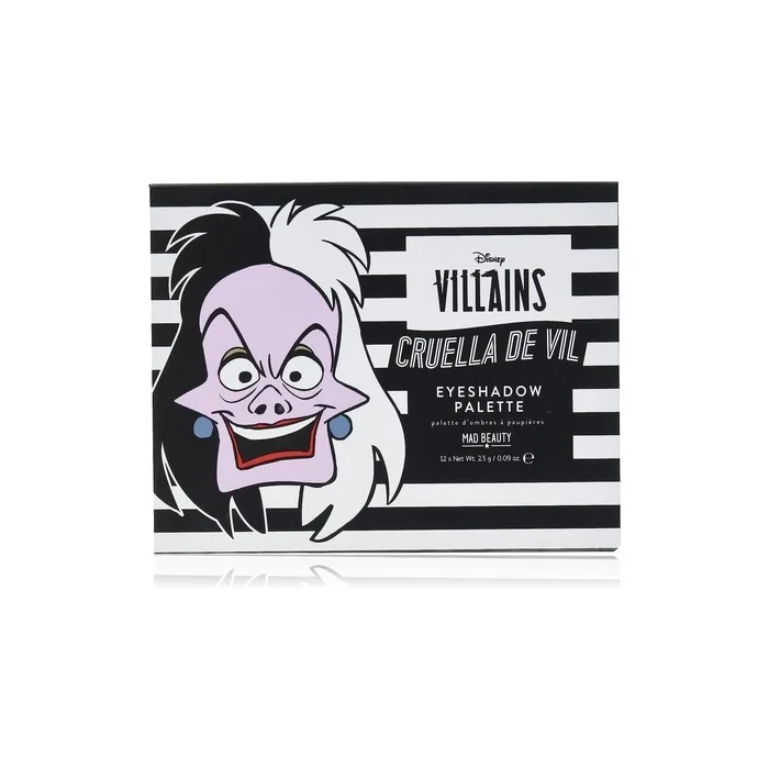 MAD BEAUTY Disney Villains Cruella de Vil Eyeshadow Palette 12 Fabulous Shades Black and White Novelty Gift