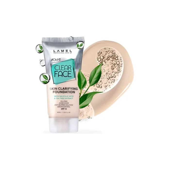 OhMy Clear Face Full Coverage Foundation with Salicylic Acid and Tea Tree Extract 1.35 fl.oz Deep Beige