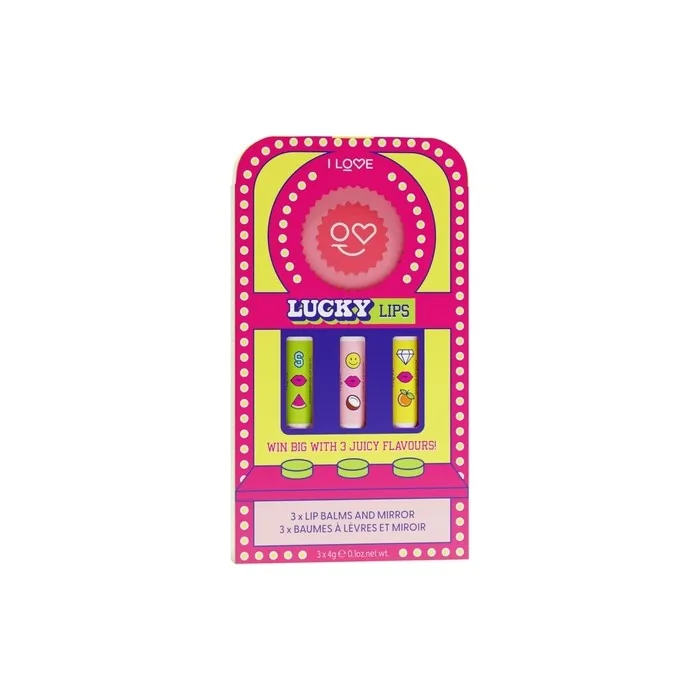 I Love Lucky Lips Lip Balm Gift Set with 3 Hydrating Lip Balms and Branded Compact