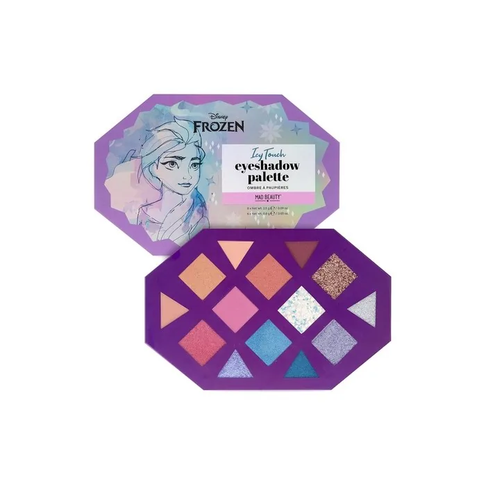 MAD BEAUTY Disney Frozen Elsa Icy Touch Eyeshadow Palette 10th Anniversary 14 Shades with Glitter Toppers Cosmetic Gifts