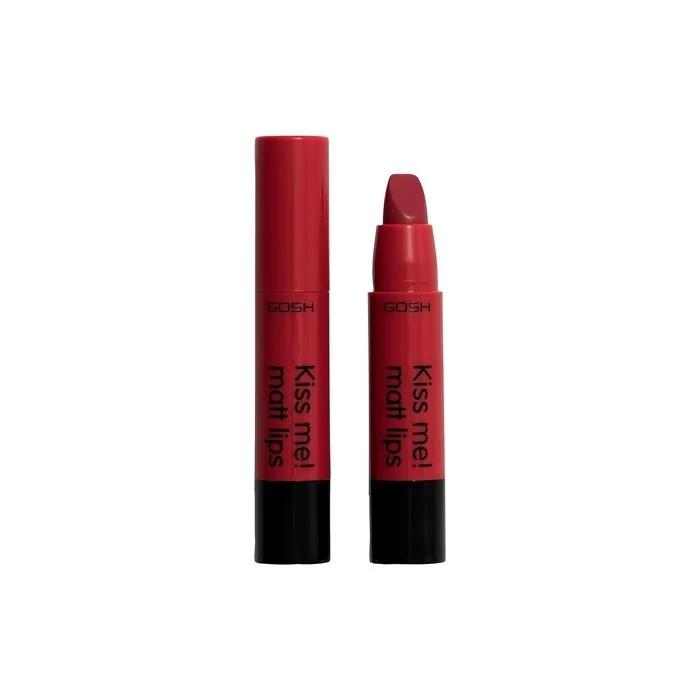 GOSH Kiss Me Matt Lips Red Lipstick Long Lasting High Pigment Light Creamy Texture Soft Matte Kissproof Moisturising Vegan Perfume-free 007 Scarlet Kiss