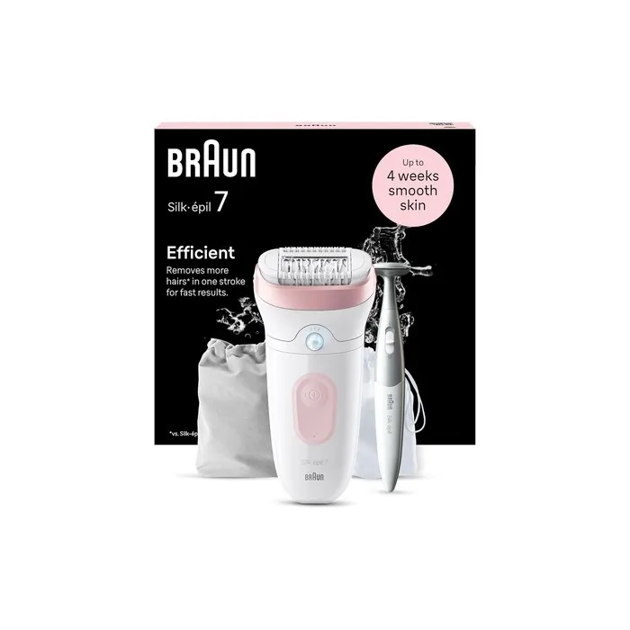 Braun Silk-épil 7 Epilator for Women Long-Lasting Hair Removal with Bikini Trimmer White/Flamingo Pink