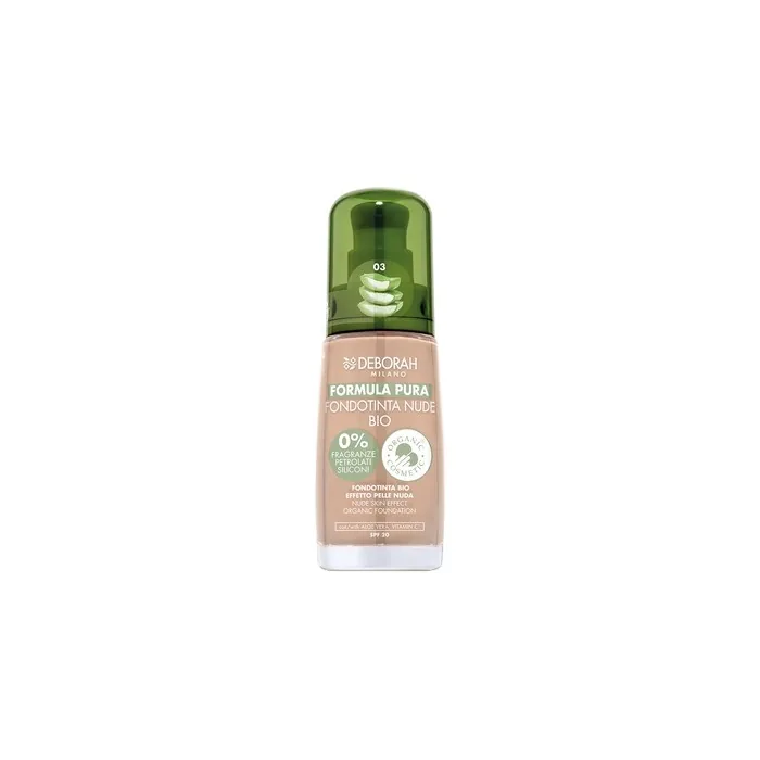 Deborah Milano Pure Nude BIO Foundation Formula with Vitamin C and Aloe Vera SPF 20 Liquid Texture Medium Coverage for Even Radiant Velvety Skin Green 30ml