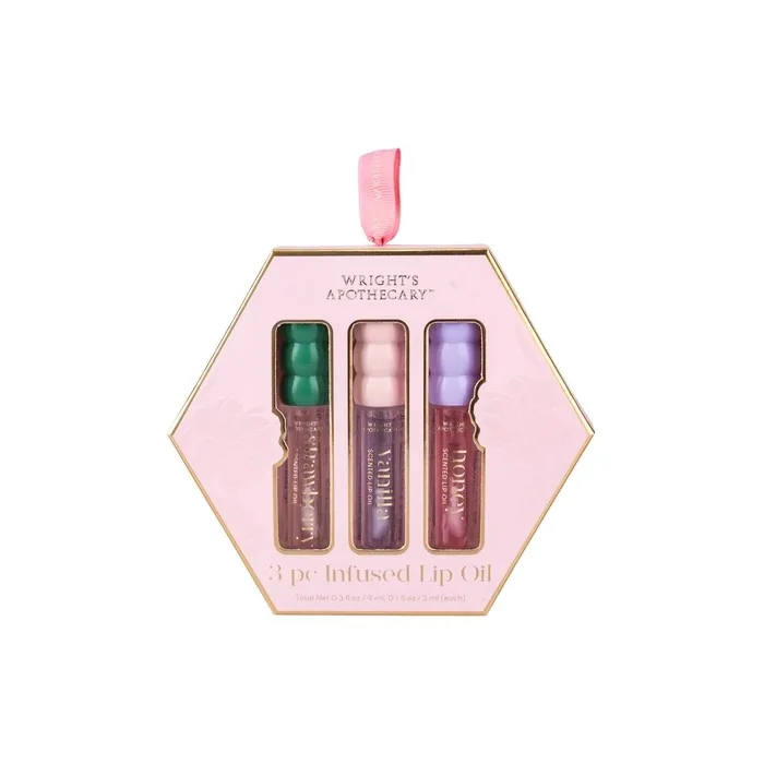 Tri Coastal Infused Lip Oil Set - Honey, Vanilla, Strawberry - 3 Pieces, 3ml Each