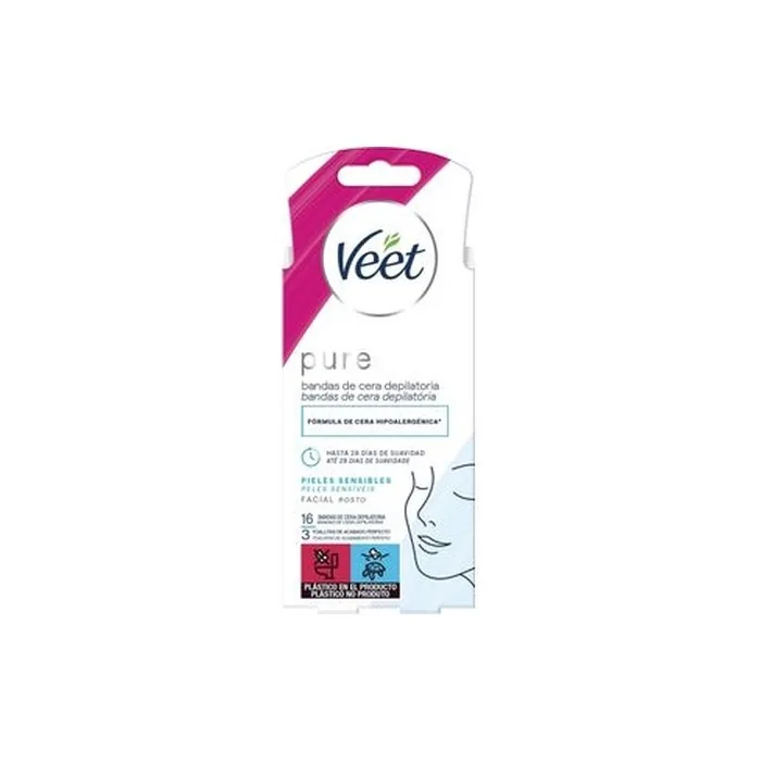 Veet Pure Facial Hair Removal Strips, Pack Of 16 Units