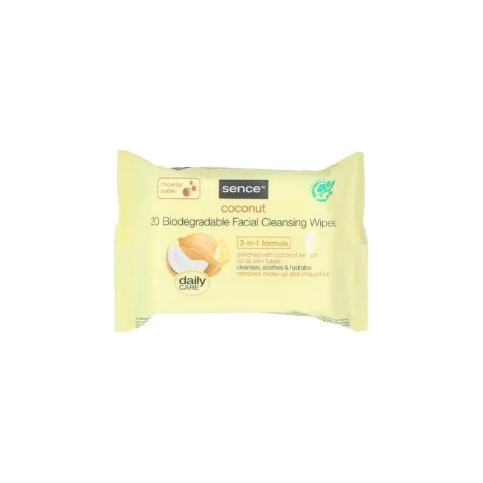 Sence Beauty Facial Cleansing Wipes Coconut 20 Count