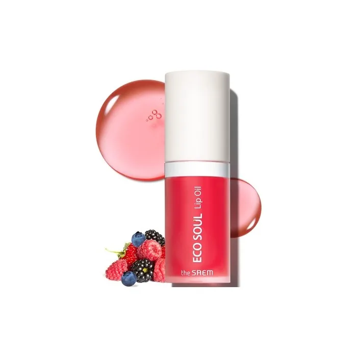 THESAEM Eco Soul Lip Oil 02 Berry Plumping Hydrating Lip Oil Nourish Moisturize Lips Berry Extract Rose Water Lips Soft Glossy Dry Lips 0.21 fl.oz.