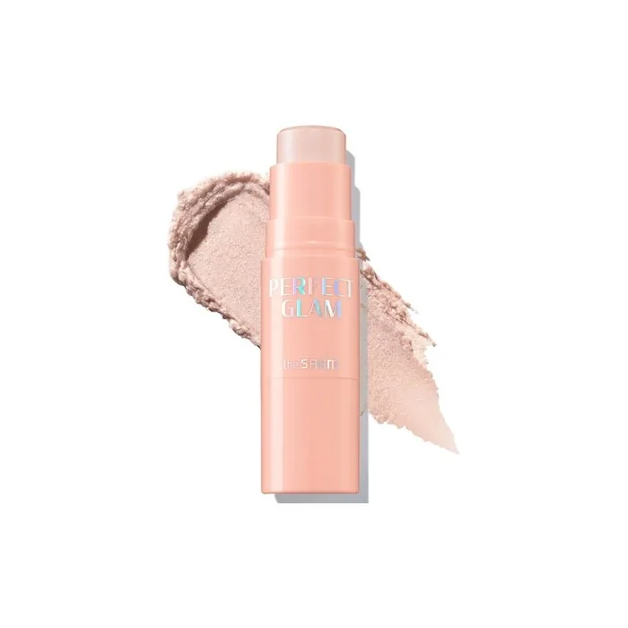the SAEM Perfect Glam Stick Blusher with Blending Sponge WH01 Aurora Wave Luxurious Soft Melting Balm Highlighter with Shea Butter and Ceramide NP Natural Radiance Glow Makeup 0.2oz