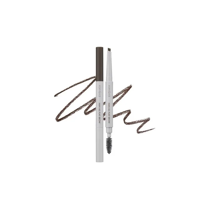 Rom&nd HAN ALL FLAT BROW w1 Gentle Brown Dual-Sided Fine Tip Shapes Defines Fills Brows Natural Makeup Angled Tip Applicator K-Cosmetics