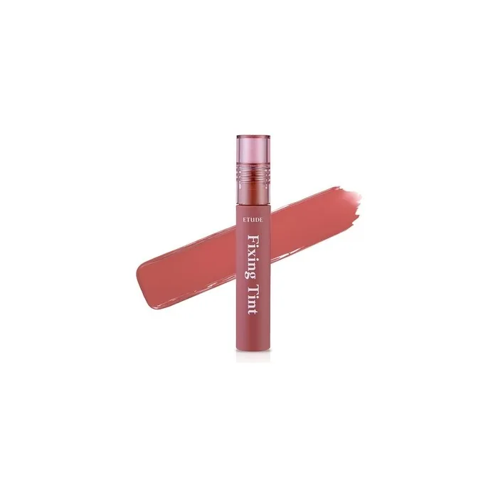 ETUDE Fixing Tint #12 Salmon Brick Long Lasting High Pigmented Liquid Lipstick Waterproof Lightweight Matte Finish Lip Stain Full Coverage