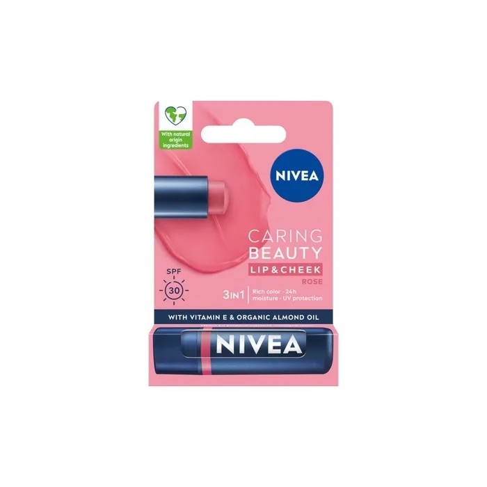 Nivea Caring Beauty 3 In 1 Caring Lip Balm Rose 4.8g