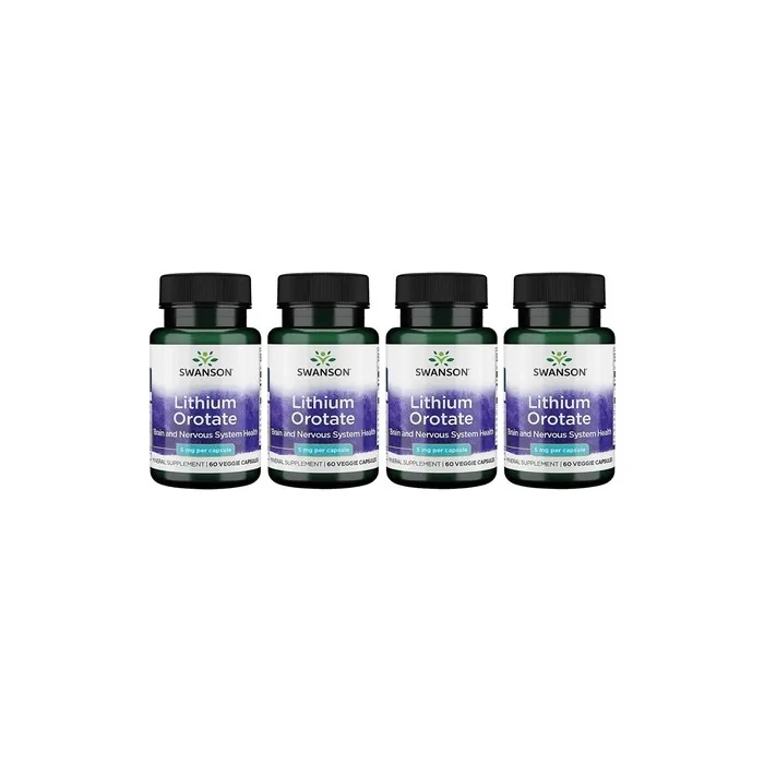 Swanson Lithium Orotate Antioxidant Mood Emotional Wellness Behavior Memory Support Supplement 5mg 60 Veggie Capsules - Pack of 4