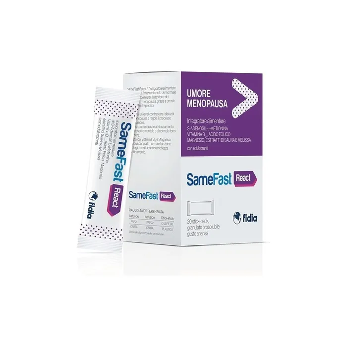 SameFast React Mood Supplement for Menopause Symptoms Gluten-Free and Lactose-Free Pineapple Flavored Soluble Granules