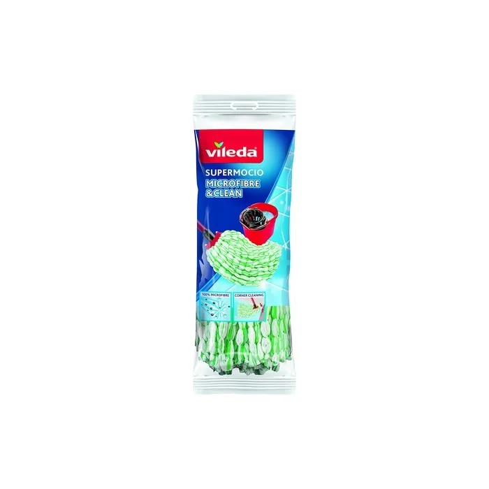 Vileda Mop Refill 100% Microfiber High Cleaning Capacity and Absorbency White and Green Small