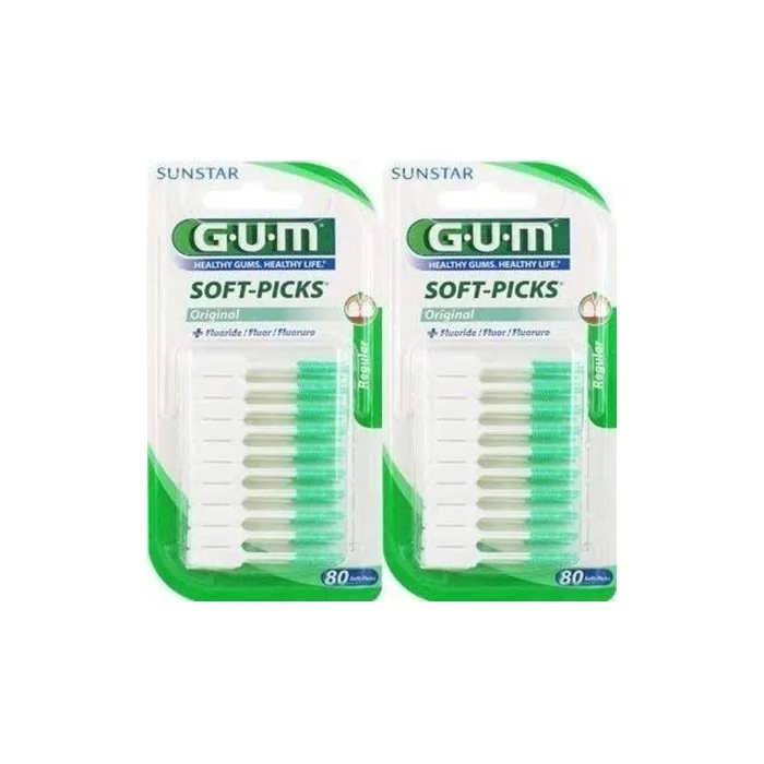 GUM Soft Picks Regular 80 Pieces Set of 2 White Green 80 Count