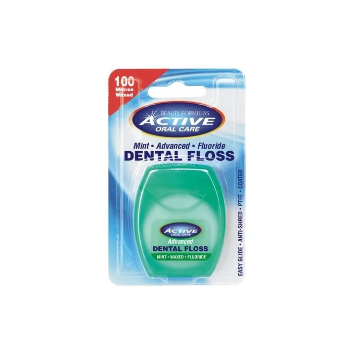 Active Oral Care Mint Dental Floss Waxed With Fluoride 100 Meters