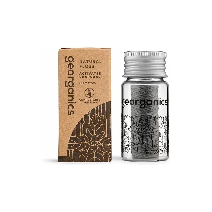 Georganics Natural Biodegradable Dental Floss with Beeswax and Peppermint 30 Meters - Activated Charcoal