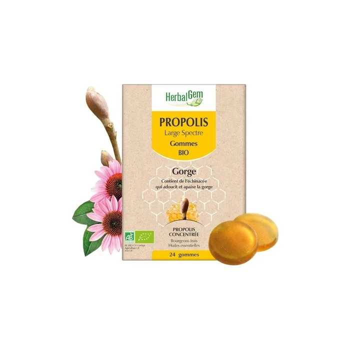 Herbalgem Propolis Wide Spectrum Organic Gums 24 Count - Lemon Flavor