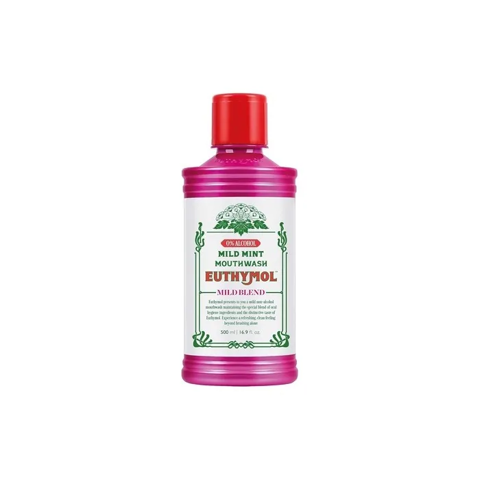 Euthymol Mouthwash Mild Mint 500ml with Fluoride Alcohol-Free Distinctive Strong Taste Flavor