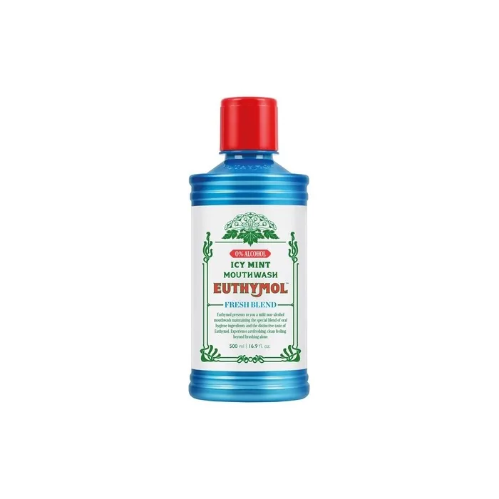 Euthymol Mouthwash ICY Mint 500ml with Fluoride Alcohol-Free Distinctive Strong Taste Flavor