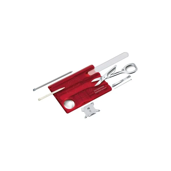 Victorinox Swiss Card Nail Care Swiss Made Pocket Tool Credit Card Size 13 Functions Nail File Scissors Red Transparent