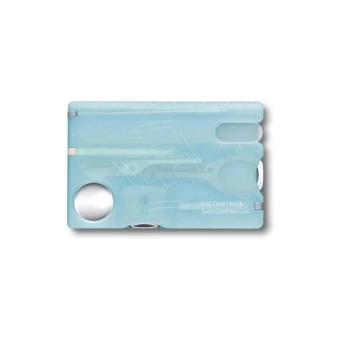 Victorinox Swiss Card Nail Care Swiss Made Pocket Tool Credit Card Size 13 Functions File Scissors Blue Transparent