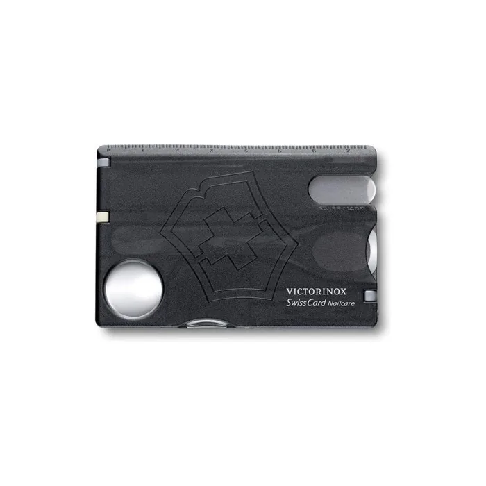 Victorinox Swiss Card Nail Care Swiss Made Pocket Tool Credit Card Size 13 Functions File Scissors Black Transparent Small
