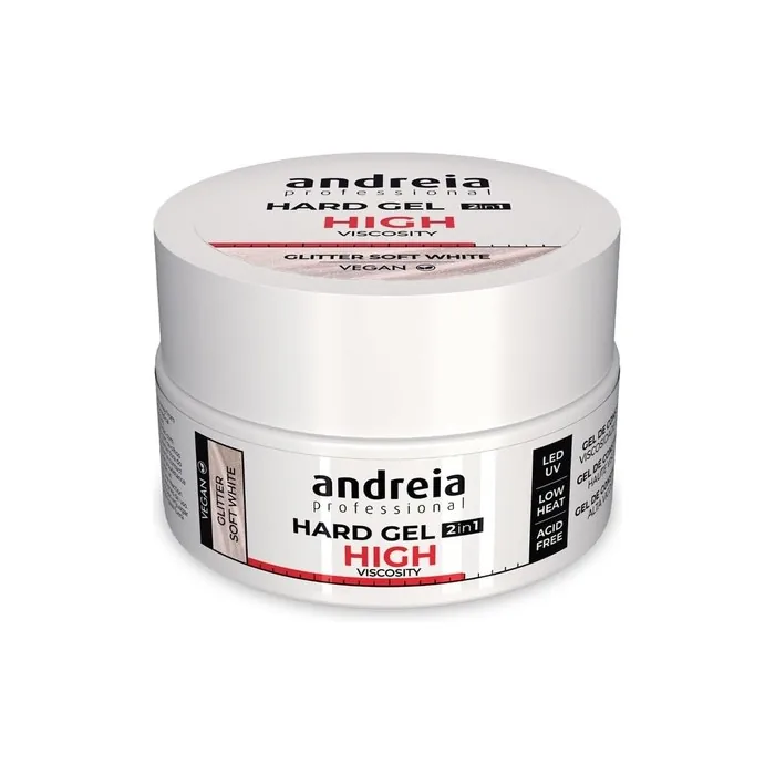 Andreia Professional Hard Nail Gel Biphasic 2 in 1 LED and UV Gel Nail Builder High Viscosity for Strong Nails Tips and Extensions Colour Glitter Soft White 22g