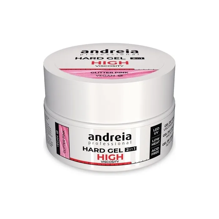 Andreia Professional Hard Nail Gel Biphasic 2 in 1 LED and UV Gel Nail Builder High Viscosity for Strong Nails Tips and Extensions Colour Glitter Pink 22g