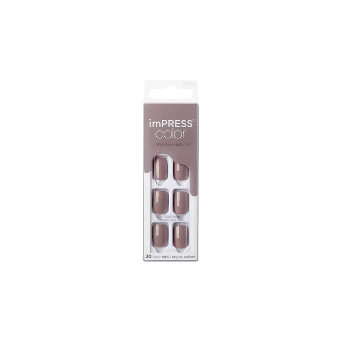 KISS imPRESS Color Press-On Nails Gel Nail Kit Short Length Taupe Prize