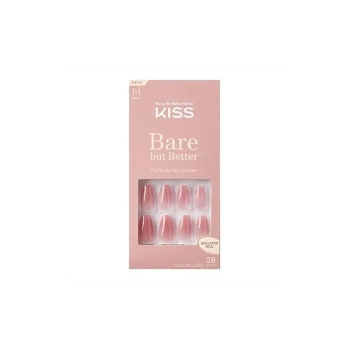 KISS Bare But Better TruNude Fake Nails Nude Nail Shades Manicure Set 28 Split-Resistant, Smudge-Proof Nails for Gluing