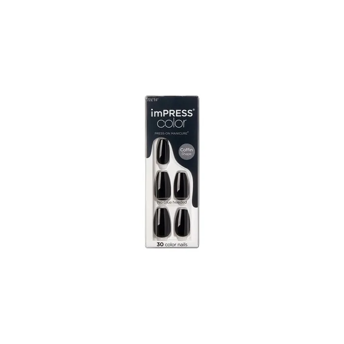 Kiss Impress Color Medium Coffin Press-On Nails, All Black, 30 Count