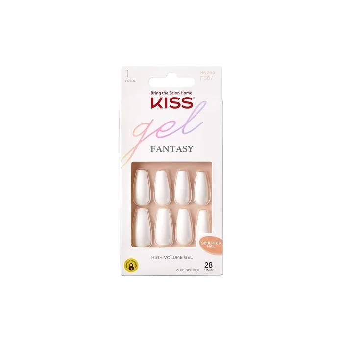 KISS Gel Fantasy Collection Sculpted Fake Nails Manicure Set with Nail File Nail Glue and 28 Glue-On Nails