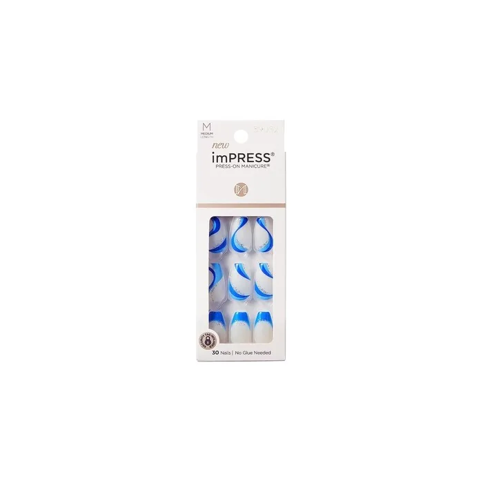KISS imPRESS Press-On Manicure Fake Nails Medium Coffin Mesmerize Blue