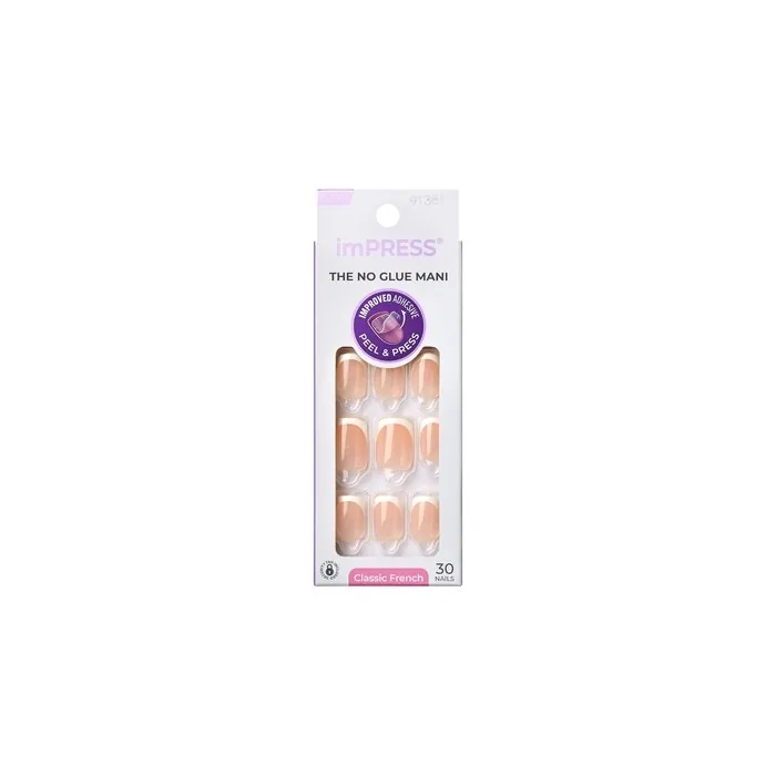 Kiss Impress No Glue Mani Press-On Nails French Model Light Neutral and White