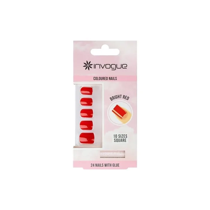 Invogue Square Shape 24 Nails Radiant Red 25g