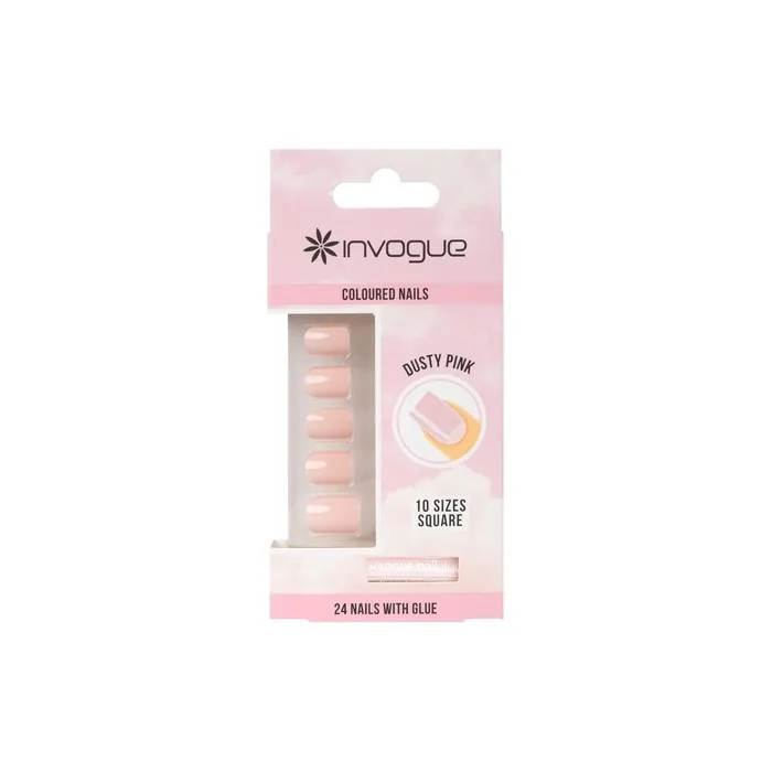 Invogue Dusty Pink Square Nails 24 Pieces