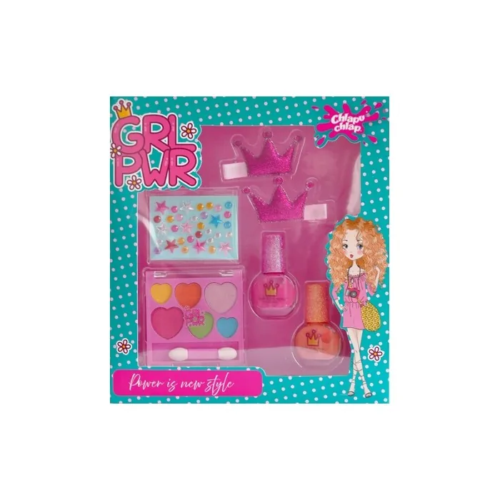 Chlapu Chlap Girl Power Children's Set With Nail Polishes Hair Clips Eyeshadow Palette And Decorations
