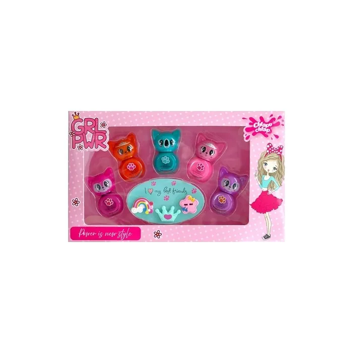 Chlapu Chlap Girl Power Children's Set With Nail Polishes And Rings