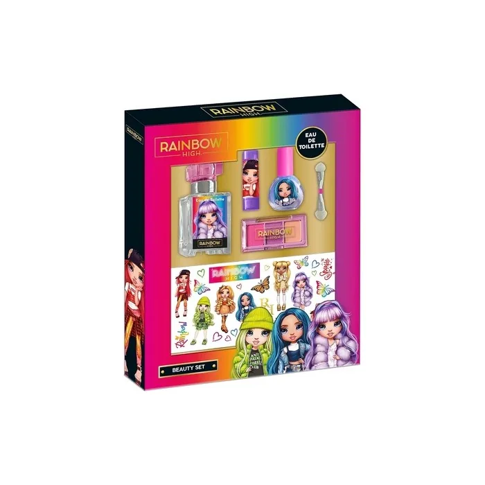 Rainbow High Beauty Set with Eau De Toilette, Nail Enamel, Lipstick, Brush, Make-up Palette and Temporary Tattoos
